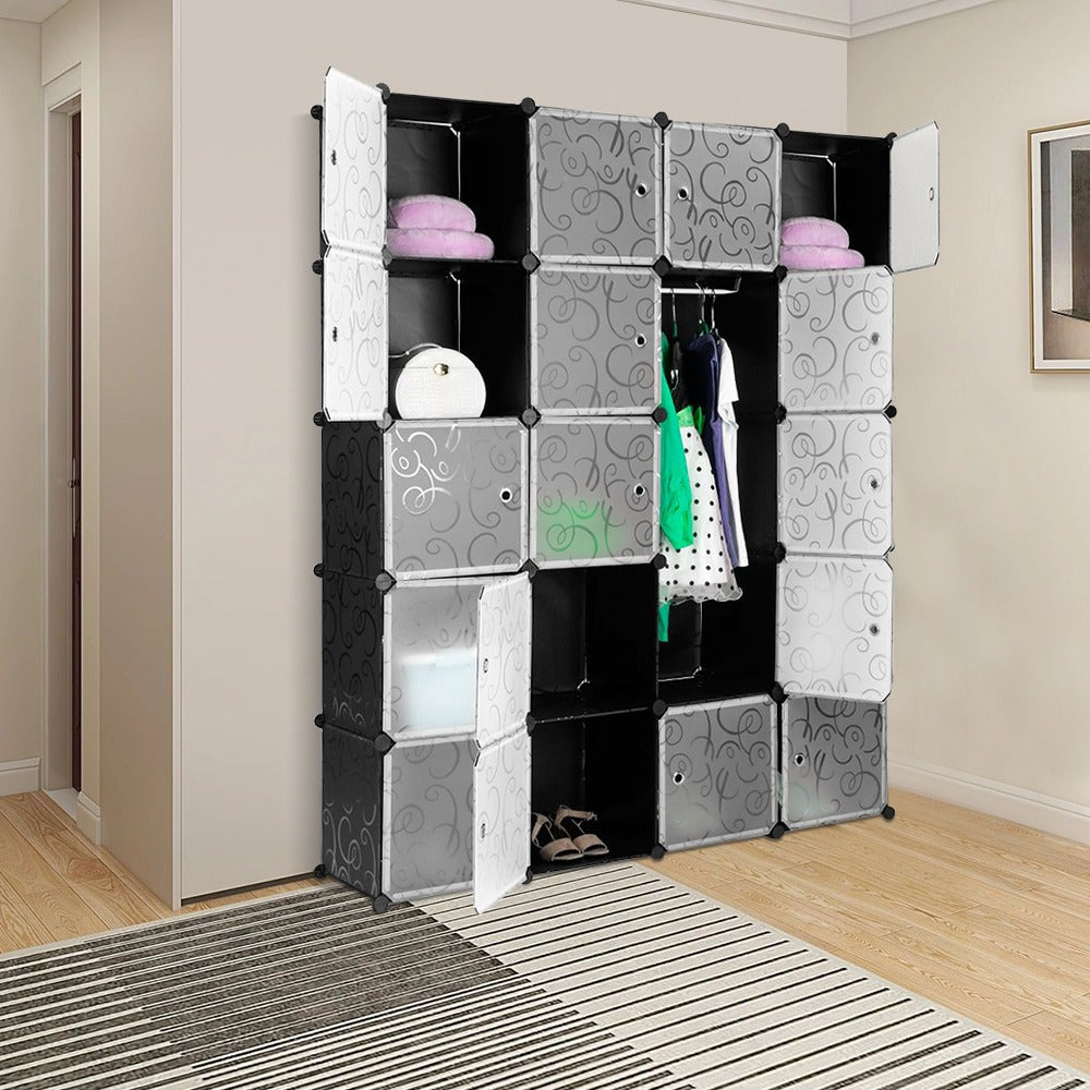 Kledingkast – Garderobekast – Opbergkast – Garderobe – Kamerkast – 146x37x182 cm – Licht en Draagbaar – 20 Deurtjes met Haken
