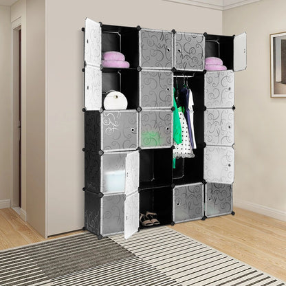 Kledingkast – Garderobekast – Opbergkast – Garderobe – Kamerkast – 146x37x182 cm – Licht en Draagbaar – 20 Deurtjes met Haken