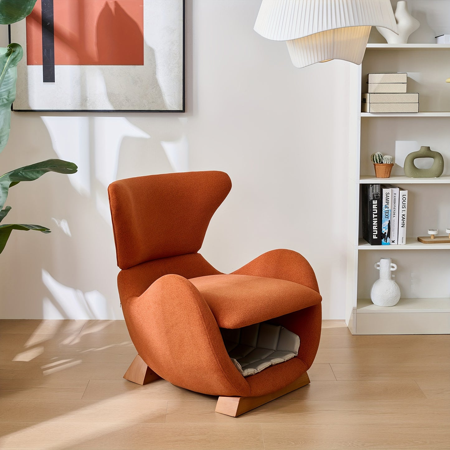 Huisdierbankje – Kattenbank – Hondenbed – Dierenbank – Slaapbank – Bamboe Frame – Memory Foam Vulling – Oranje Bekleding – Anti-Kras – Stabiel Voor Harde Vloeren