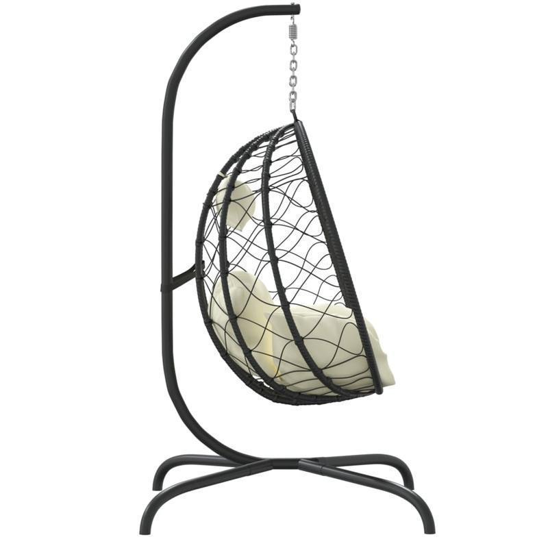 Hangstoel – Schommelstoel – Hangstoel Met Frame – Hangmand – Lounge Stoel – Crème Wit Polyrattan – Staal Frame – Inclusief Comfortkussen