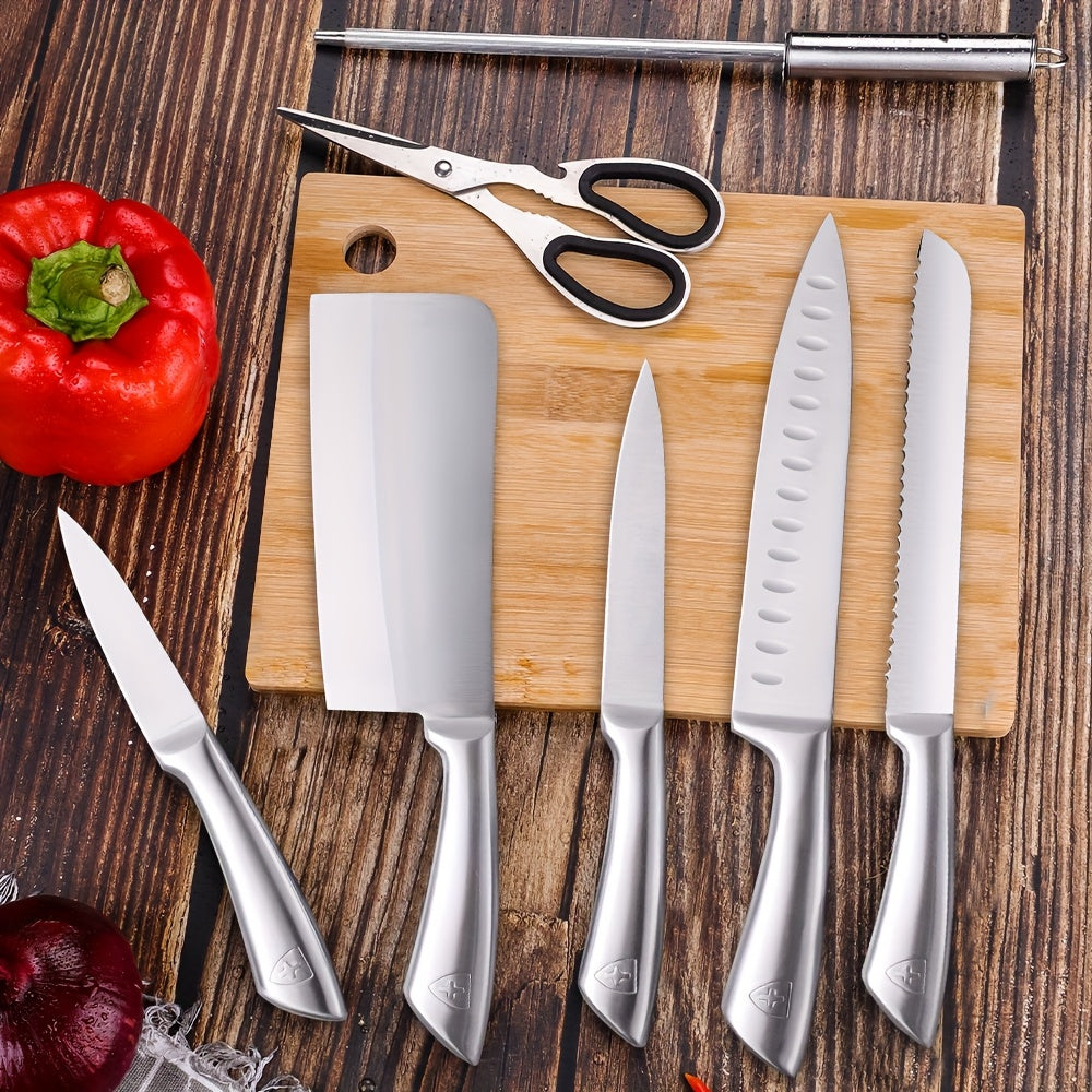Keukenset Messen – Koksmes Set – Vleesmes – Broodmes – Schilmes – Roestvrij Staal 430 – 8-delig – Extra Scherp – Ergonomische Handgreep