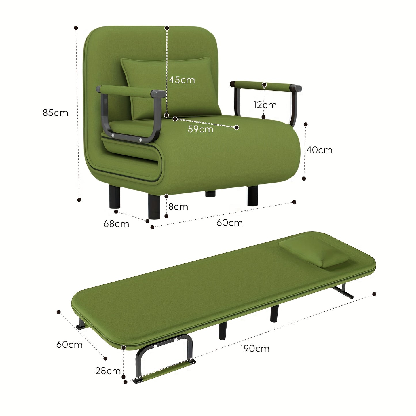 5-in-1 Vouwbank – Slaapbank – Loungestoel – Opklapbare Bank – Bedbank – Ruimtebesparend Design – Zacht Polyester Bekleding – Khaki