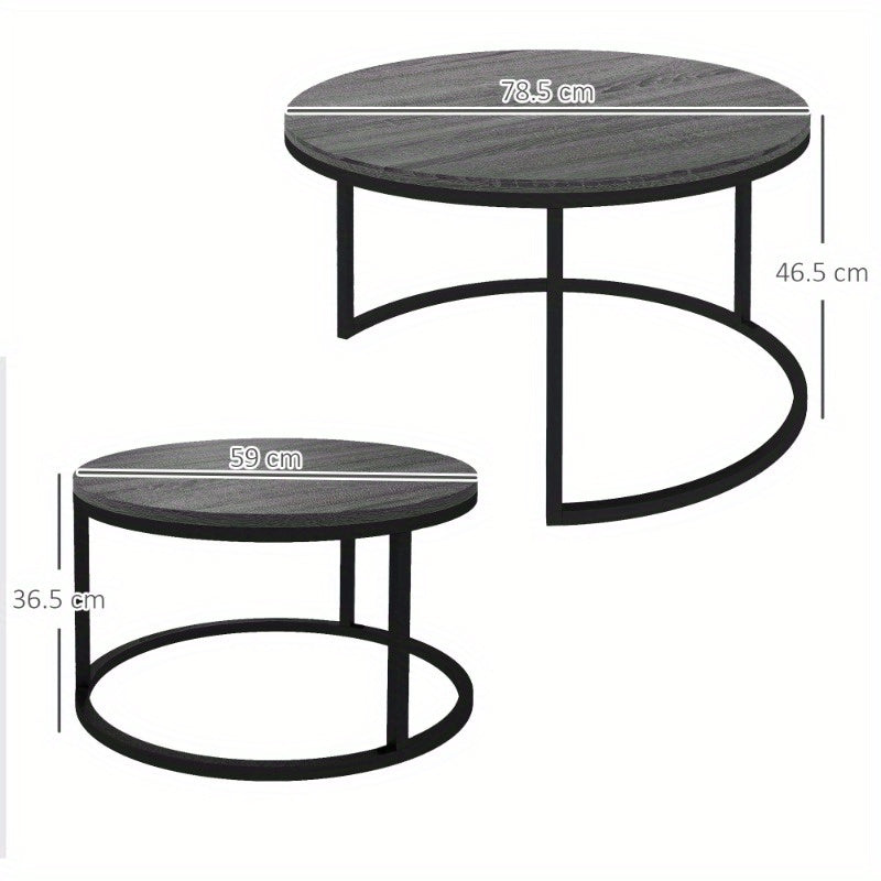 Bijzettafel – Sidetable – Nachtkastje – Salontafel – Bijzettafeltje – Set Van 2 – Rond – Stapelbaar – Metaal – Lichtgewicht – Ruimtebesparend – Grijs