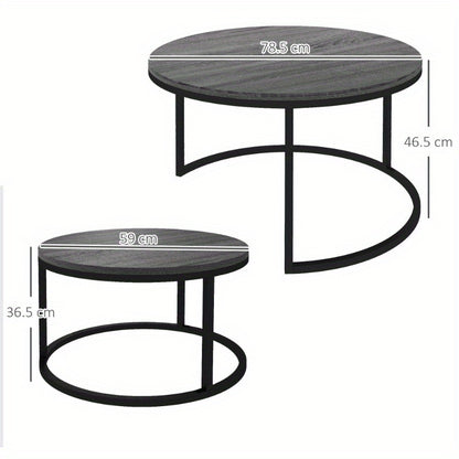 Bijzettafel – Sidetable – Nachtkastje – Salontafel – Bijzettafeltje – Set Van 2 – Rond – Stapelbaar – Metaal – Lichtgewicht – Ruimtebesparend – Grijs