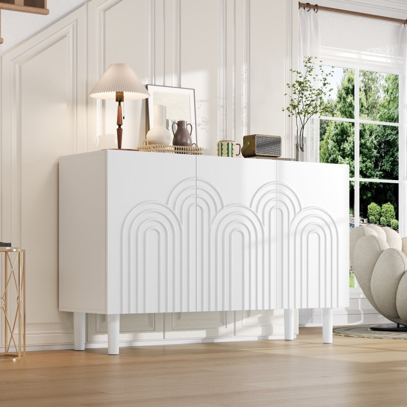 Sideboard – Dressoir – Opbergkast – Kast – Kasten – Wit MDF – 120 x 38,5 x 79 cm – Verstelbare Planken & 16 cm Poten