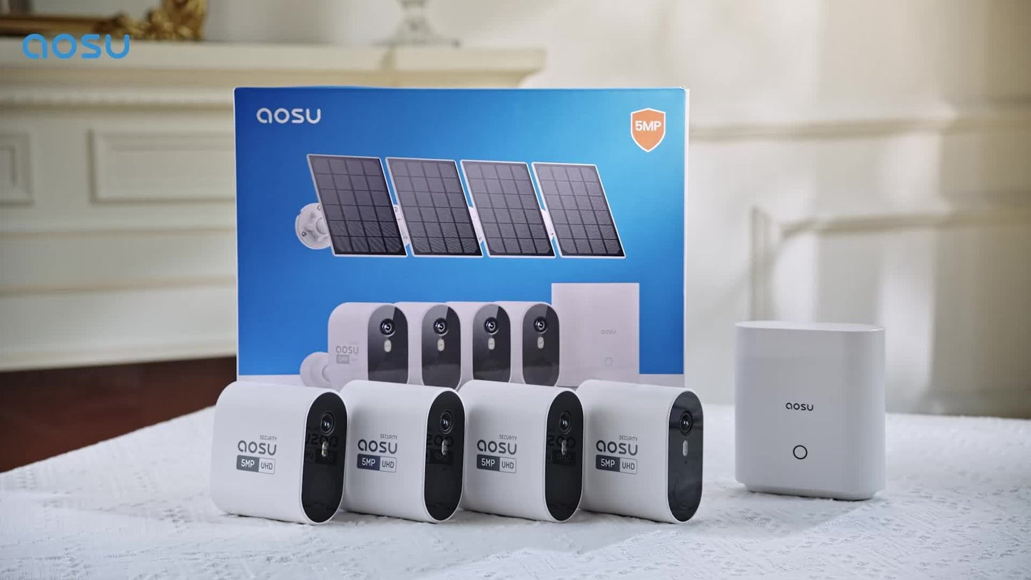 AOSU Solar Security Cameras Wireless Outdoor, 2K QHD Home Security System, Cameras Kit with 166° Ultra-Wide View, Forever Power, Spotlight Camera, 32G Local Storage, No Monthly Fee