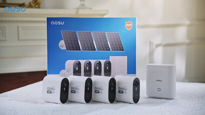 Draadloos Beveiligingssysteem – Beveiligingscamera’s – Buitencamera’s – Camerabewaking – Zonne-energie Camera’s – 4 Camera’s + Basisstation – 2K QHD Resolutie – 166° Ultra-brede Kijkhoek