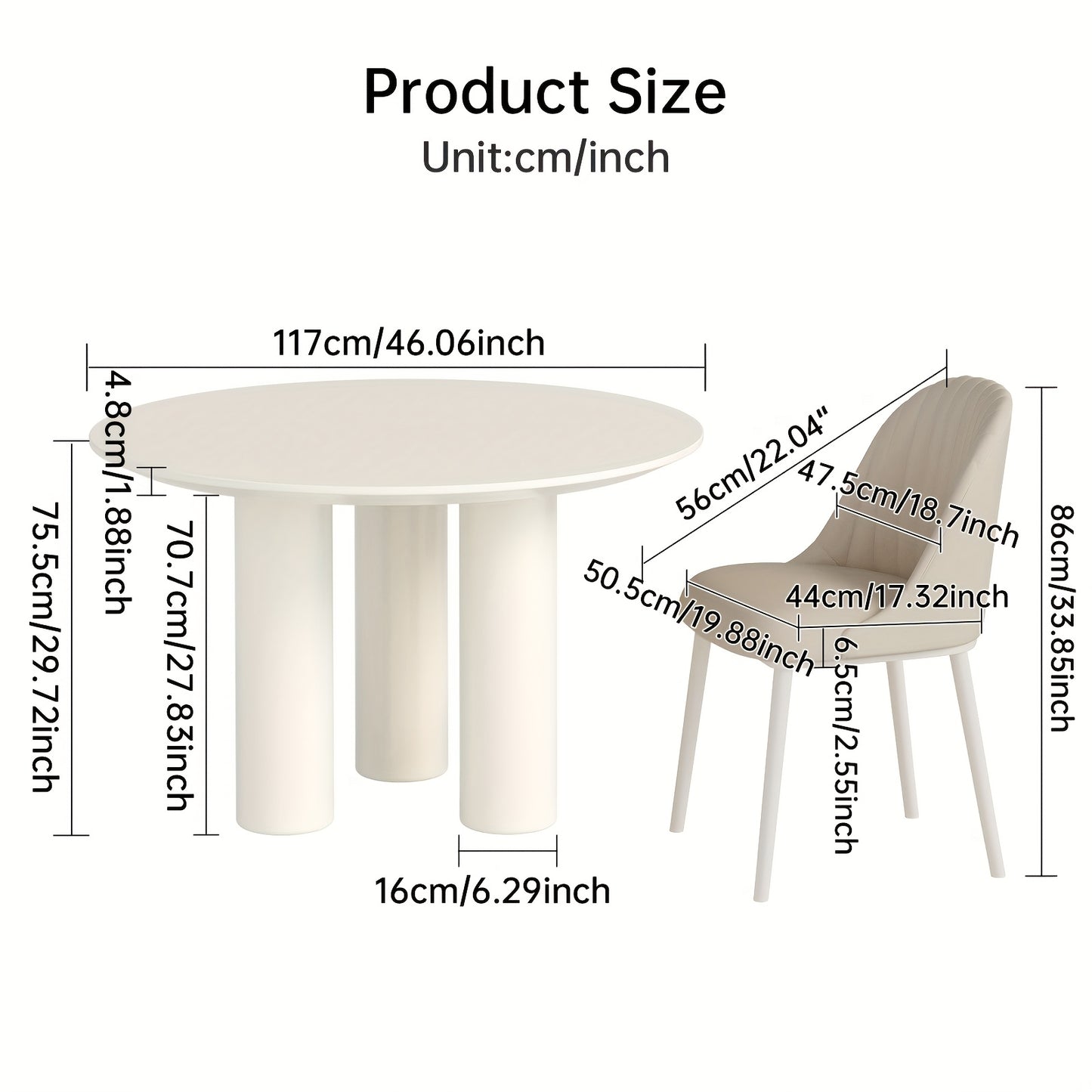 Ronde Eettafel – Eettafel Rond – Keukentafel – Tafel Voor 4 Personen – Ronde Tafel 117 cm Wit – Stevige Driepoot – Eenvoudige Montage