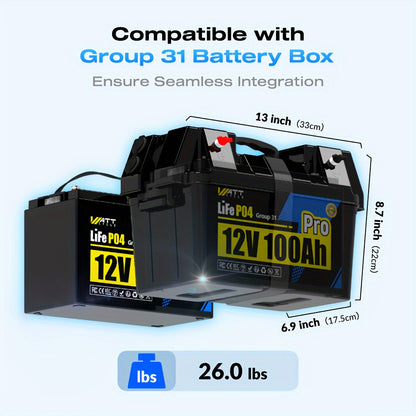 12V 100Ah LiFePO4 Accu – Lithium Batterij – Lithium Accu – Oplaadbare Batterij – Powerbank Accu – 15000+ Laadcycli – Ingebouwd BMS Veiligheidssysteem