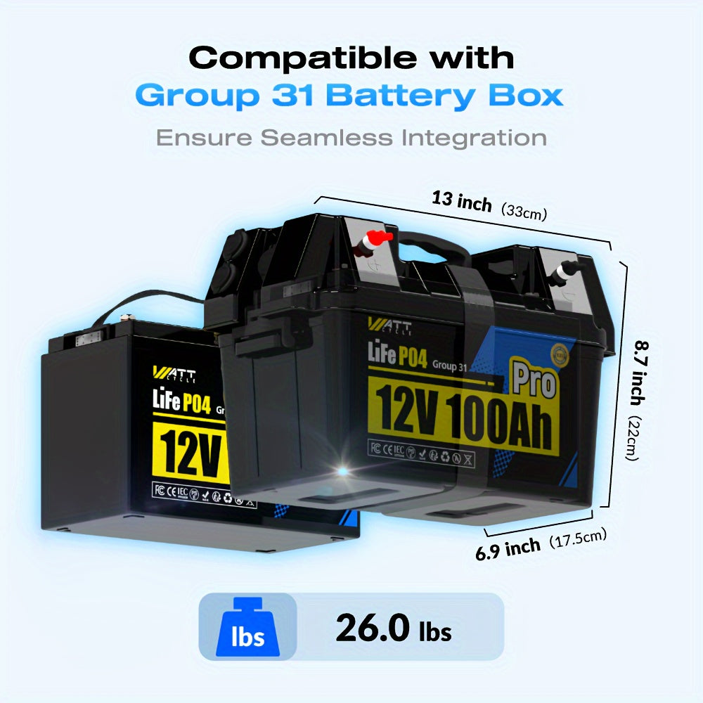 12V 100Ah LiFePO4 Accu – Lithium Batterij – Deep Cycle Accu – Caravan Accu – Boot Accu – Lange Levensduur – Ingebouwd BMS Veiligheidssysteem