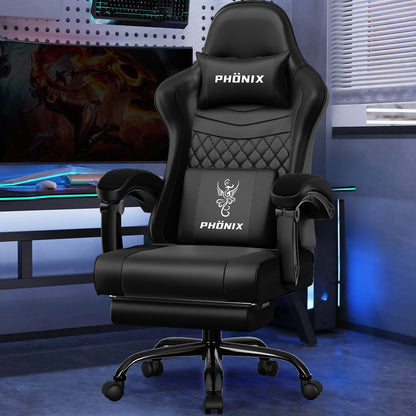 Gamingstoel – Gamestoel – Gaming Chair – Game Stoel – Ergonomische Bureaustoel – Verstelbare Lendensteun – 360° Draaibaar – Met Voetensteun – Max. 150 kg