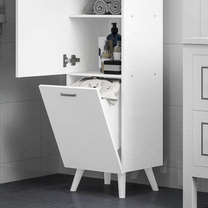 Badkamerkolomkast – Opbergkast – Kolomkast – Kast Met Deur – Stijlvolle Badkamerkast – Wit – 35x31,5x144 cm – Met Kantelbare Wasmand – Anti-Kantel Systeem