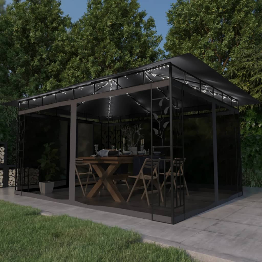 Tuinpaviljoen – Tuinoverkapping – Pergola – Prieel – Tuinhoek – Met Lichtslingers – Stevige Stalen Constructie – Afmeting 4x3x2,73m Anthraciet