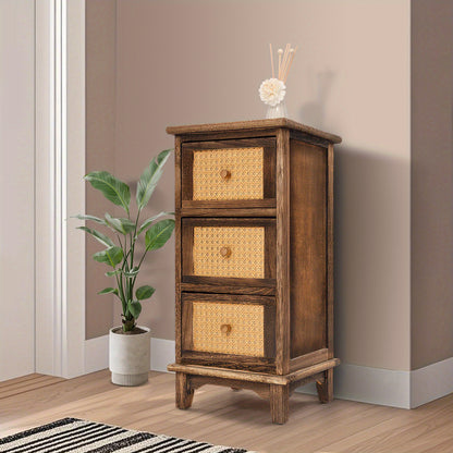 Opbergkast – Opbergmeubel – Ladekast – Kastenrek – Bergkast – 3 Lades – Massief Pauluswood – Donkerbruin Retro Design – Compact Verticaal – Draagvermogen 60 kg
