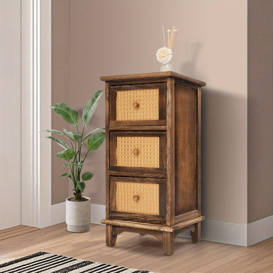 Opbergkast – Opbergmeubel – Ladekast – Kastenrek – Bergkast – 3 Lades – Massief Pauluswood – Donkerbruin Retro Design – Compact Verticaal – Draagvermogen 60 kg