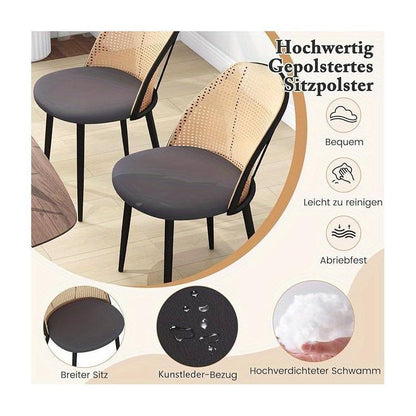 Eetkamerstoelen – Keukenstoelen – Stoelen Zonder Armleuning – Rattan Stoelen – Stoelen Set 2 – Grijs – PE-Rattan Rugleuning – Metalen Poten, Max 150 kg