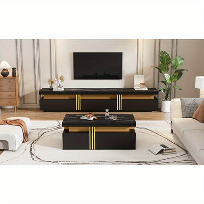 TV Wandmeubel Zwart Metaal – Mediameubel – Tv Meubel – Opbergkast – Salontafel Combinatie – Gouden Accent Poten – Duurzaam Metalen Frame – Gemakkelijk Montage