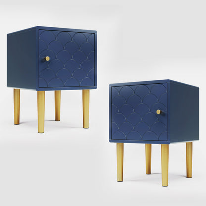 Nachtkastje – Bedkastje – Bijzettafel – Side Table – Navy Blue – Set Van 2 – Stevig Spaanplaat – Ruime Lades 50x35x35 cm