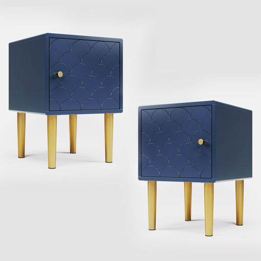 Nachtkastje – Bedkastje – Bijzettafel – Side Table – Navy Blue – Set Van 2 – Stevig Spaanplaat – Ruime Lades 50x35x35 cm