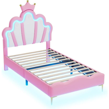 Bedframe – Eenpersoonsbed – Bed – Slaapbank – Opbergbed – 90x200 cm – Gestoffeerd Hoofdbord – MDF en Metaal