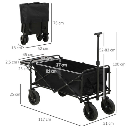 Strandkar – Bolderkar – Transportkar – Opvouwbare Bolderwagen – Trekkar – Verstelbare Telescoopgreep – Opvouwbare Tafelplaat – Polyester Stalen Frame – 117x51x100 cm – Zwart