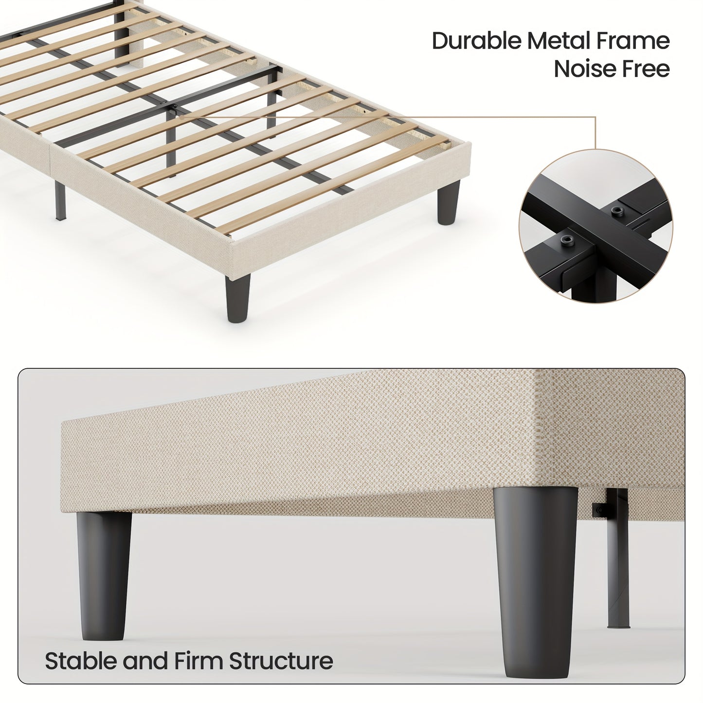 Upholstered Bed With Comfortable And Soft Backrest, Single Bed/Double Bed, Stable Bed Frame With Noise Free Design, Underbed Storage& Easy To Clean, Erfect For Any Bedroom, 90x200cm/120x200cm (Dark Grey, Beige)