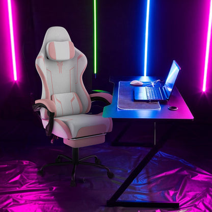 Ergonomic Gaming Chair with Massage Function - Adjustable Height, 135° Tilt, Lumbar Support, Headrest, Armrests & Footrest - White & Black Modern Design, Steel Frame, PU & Upholstery, 150kg Load Capacity, Sleek Office Furnit