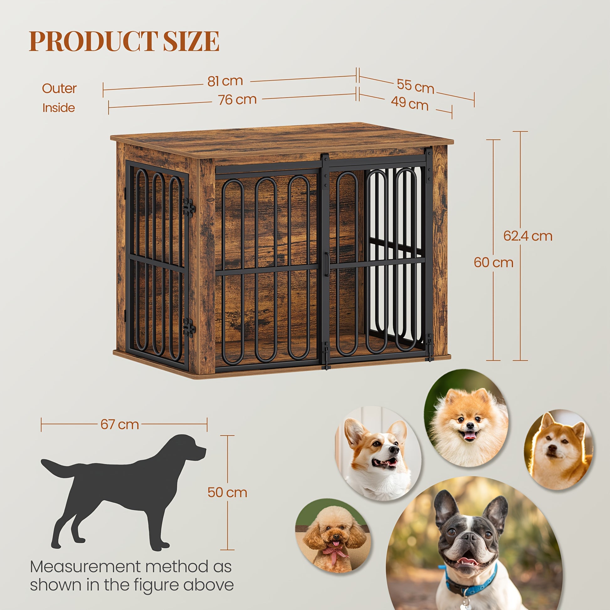 Wooden Dog Cage Furniture, 81cm Household Pet Crate, Double-Door Design with Sliding Door for Small to Medium Breeds, Includes Sturdy Side Table (55 × 81.4× 62.4) cm - Brown/White, Pet Crate Furniture, Furniture Dog Crate, - QUORE
