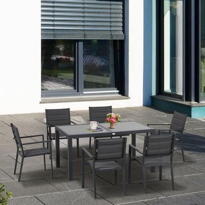 Tuinmeubelset – Tuinset – Loungeset – Zitgroep – Balkonset – Aluminium Frame – Uitschuifbare Tafel 150-210 cm – 6 Stapelbare Stoelen – Grijs