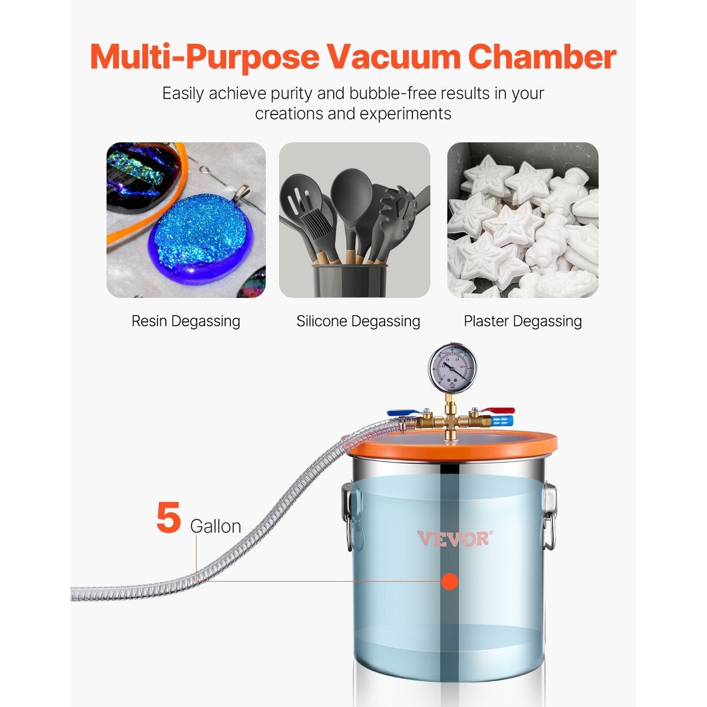 Vacuum Kamer – Vacuümkamer – Ontgassingskamer – Hars Kamer – Resin Ontluchter – 5 Gallon – Roestvrij Staal – Krachtige 3.5 CFM Vacuümpomp
