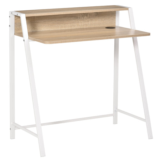 Bureau – Bureau Tafel – Bureautafel – Computerbureau – Werkplek – Met Opberglade en Kabelbeheer – 84 x 45 x 85 cm – Metaal Wit Eiken