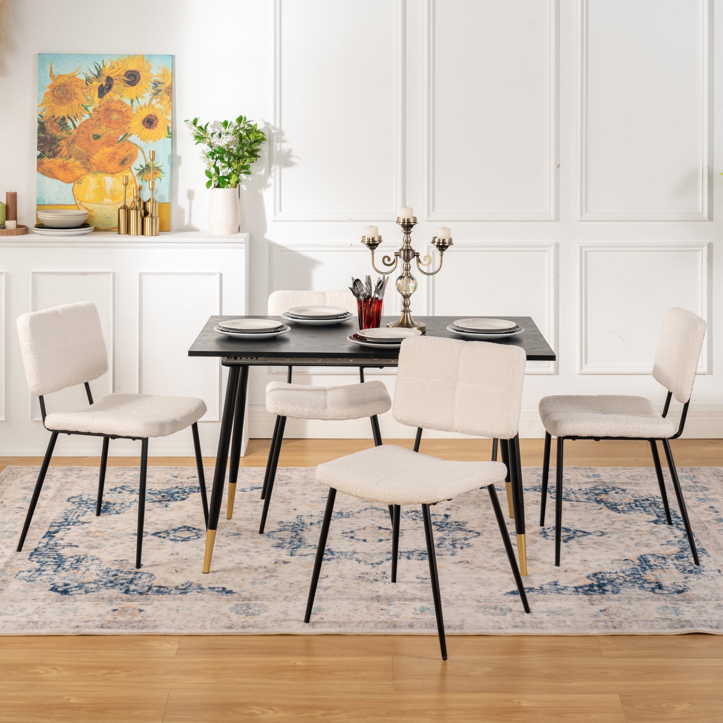 Scandinavische Eetkamerstoelen – Stoelen Set – Design Stoel – Eetkamer Stoel – Keuken Stoel – Off-White – Nepbont Bekleding – Ergonomische Zitting 57x45x81,5 cm