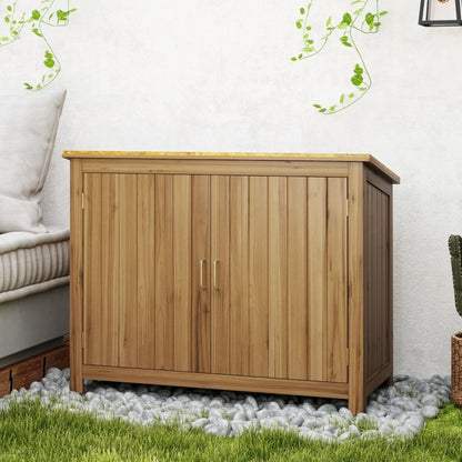 Buitenopslagkast – Tuinkast – Opbergkast Buiten – Tuinhuisje – Gereedschapskast – Weerbestendig Pent Dak – 110x50x85 cm Bruin