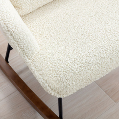 Pluche “Corgi” Crèmekleurige Schommelstoel – Luxe Hoge Rugleuning & Ergonomische Lendensteun, Zachte Bekleding & Stevig Metaalframe – Eenvoudige Montage voor Woonkamer, Slaapkamer, Kantoor of Patio