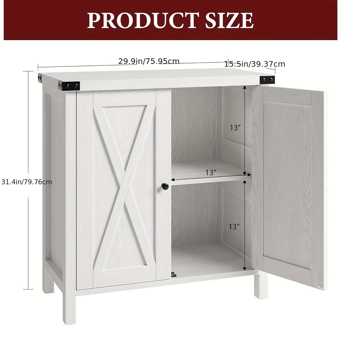 Farmhouse Sideboard Buffet Cabinet - Heavy-Duty MDF Construction w/ Adjustable Shelves, Modern White & Metallic Legs, Compact Entryway/ Living Room/ Dining Cabinet, Freestanding Storage for Small Spaces (95.25 KG Capacity), E