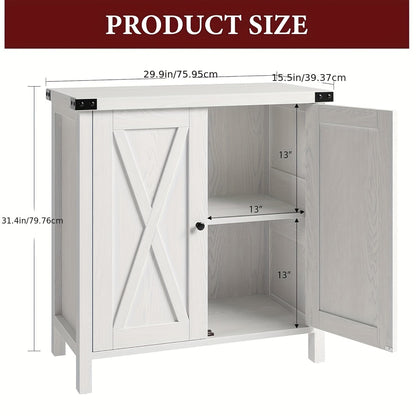 Farmhouse Sideboard Buffet Cabinet - Heavy-Duty MDF Construction w/ Adjustable Shelves, Modern White & Metallic Legs, Compact Entryway/ Living Room/ Dining Cabinet, Freestanding Storage for Small Spaces (95.25 KG Capacity), E
