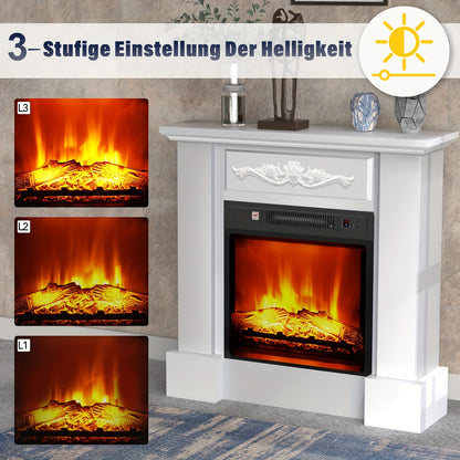Elektrische Haard – Elektrische Open Haard – Sfeerverwarming – Haardmeubel – TV Meubel – Realistisch Vlameffect – 2000W Verwarming – Wit MDF Met Metaal