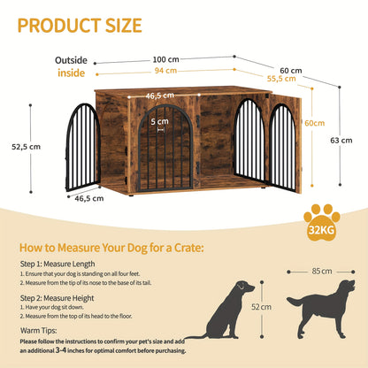 Dog Cage Furniture, 100cm Dog Box, 3 Doors, Arched Door, Modern Indoor Dog Box for Dogs Up to 100kg, Side Table, Dog Cage for Home