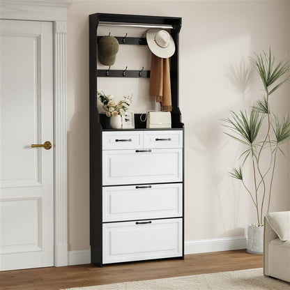 Schoenenkastje – Schoenenrek – Schoenopberger – Schoenenkast – Schoenenmeubel – Smal Halrek met 3 Deuren en 2 Lades – MDF Houtlook – Verstelbare Planken – Gemakkelijke Montage