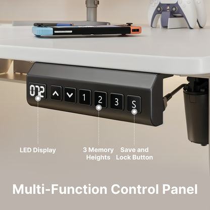 Verstelbaar E-Sports Bureau – Gaming Bureau – Werkplek – Computer Bureau – Kantoorbureau – Wit – Houten Tafelblad – Metalen Frame – Opbergtas & Haken – Ergonomisch & Stabiel