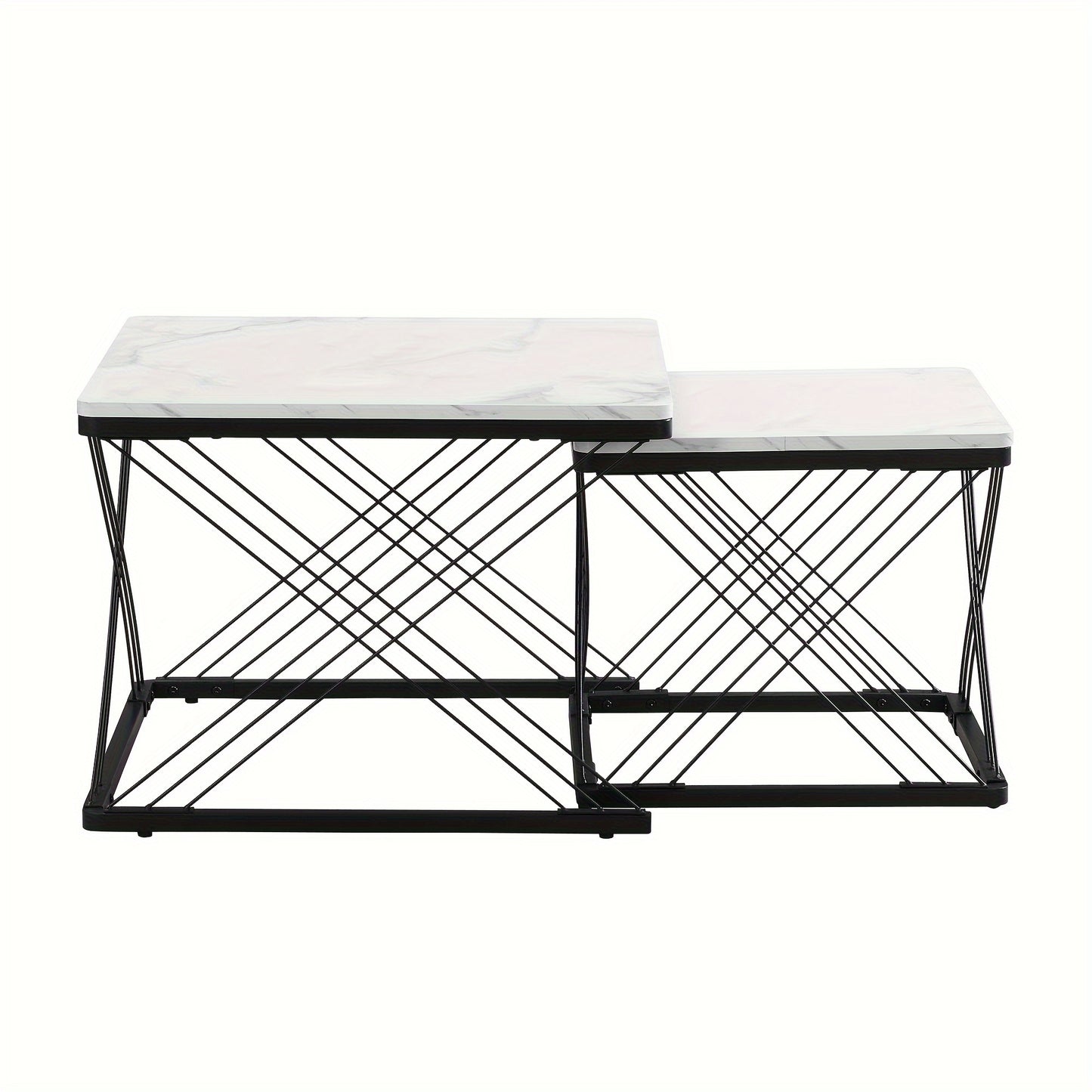 2pcs Modern Marble Coffee Table Set - Heavy-Duty Marble Look Square Tables with Height-Adjustable Legs & Assembly, Marble- Combination Table Suitable for, Office, Dorm - Space-Saving