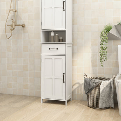 Modern Wit Vloerkastje – Vloerkast – Badkamerkast – Opbergkast – Dubbele Deuren – Bamboe Materiaal – 165x40x30 cm – Eenvoudige Montage – Duurzaam