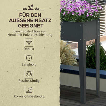 Metalen Plantenbak – Verhoogde Kruidentuinbak – Tuinbak – Plantenbak Buiten – Balkonbak – Met Voeten – 100 x 30 x 80 cm – 3 Afvoergaten