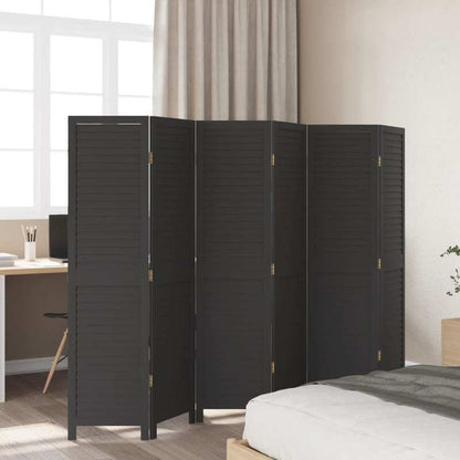 6-Panel Black Paulownia Wood Room Divider Screen - Sleek, Modern Design for Privacy in Offices, Bedrooms, Living Rooms
