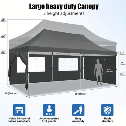 Pop-up Tent – Vouwtent – Zonnezeil – Kampeertent – Partytent – 3,05x6,1 Meter – 6 Verwijderbare Zijwanden – Verstelbare Hoogte