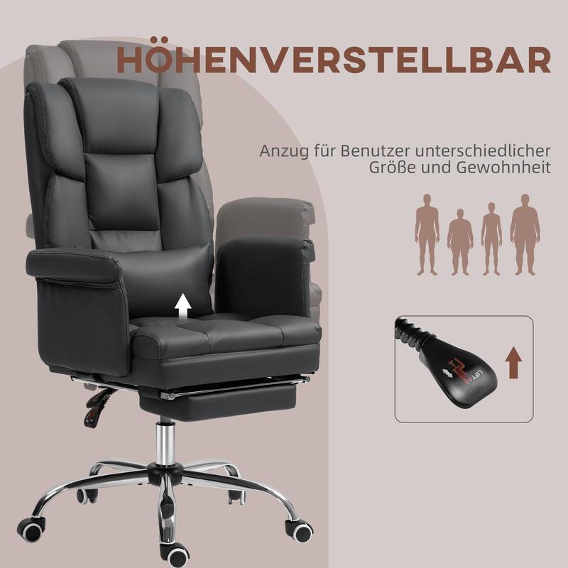 Ergonomische Bureaustoel – Kantoorstoel – Werkstoel – Gamestoel – Computestoel – Verstelbare Hoogte 48-56 cm – Inklapbare Rugleuning Met Voetensteun – Stevig Metalen Frame – 5 Zwenkwielen