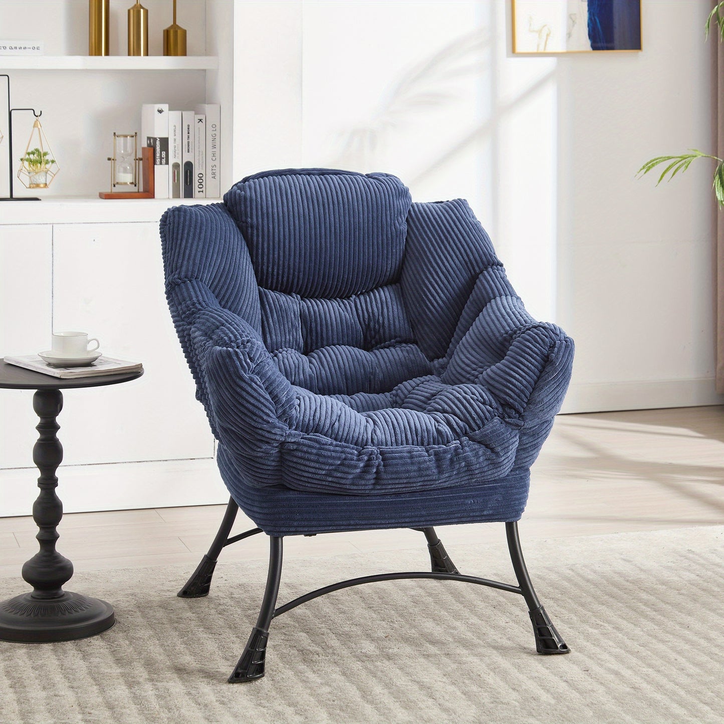 Lounge Chair – Relaxstoel – Fauteuil – Leunstoel – Hoekstoel – Navy Blauw – Met Voetenbank – Stevig Metalen Frame