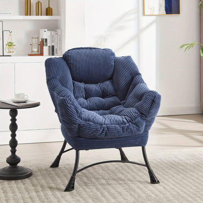 Lounge Chair – Relaxstoel – Fauteuil – Leunstoel – Hoekstoel – Navy Blauw – Met Voetenbank – Stevig Metalen Frame