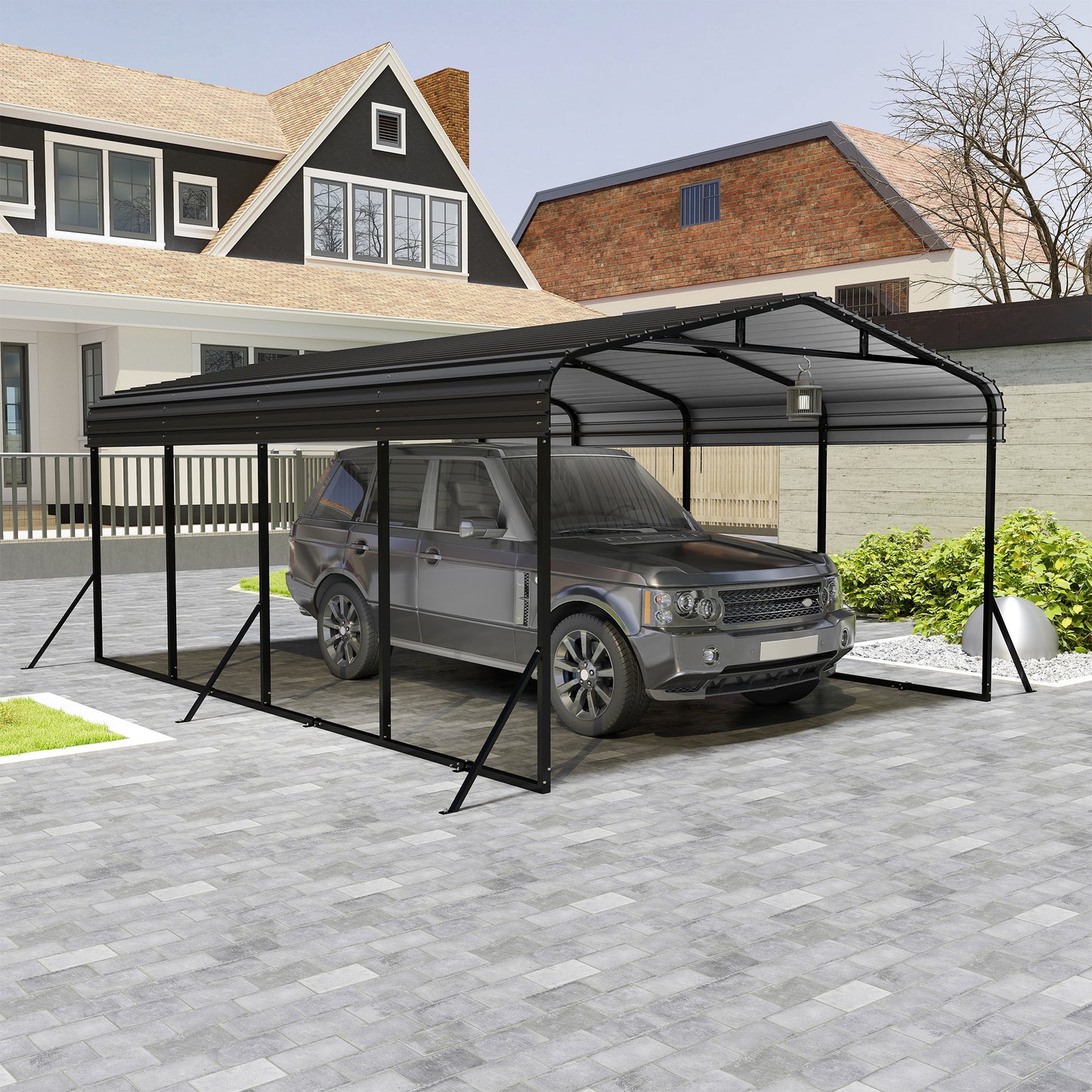 Metalen Carport – Overkapping – Garage – Carport Dak – Voertuig Shelter – 6x3,7m – Gegalvaniseerd Dak – Stevige Gepoedercoate Stalen Constructie