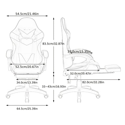 360° Rotating Racing Car Design Lounge Chair, Gaming Chair, High-back Office Chair, Height Adjustable, with Wheels, Footrest, Headrest And Lumbar Support.